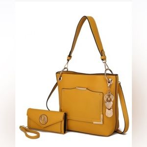 MKF collection by Mia K Grace vegan leather shoulder bag & wristlet - Yellow